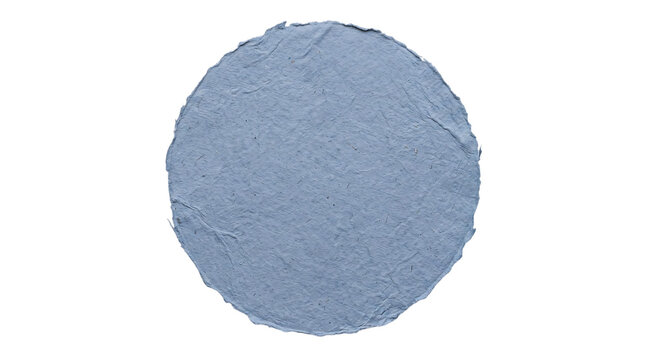 Textured blue paper circle with rough edges on png on isolated transparent background