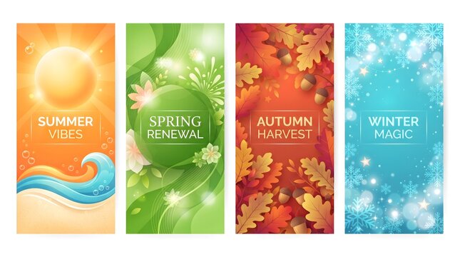 Four seasons vertical abstract banners set (summer spring autumn winter)