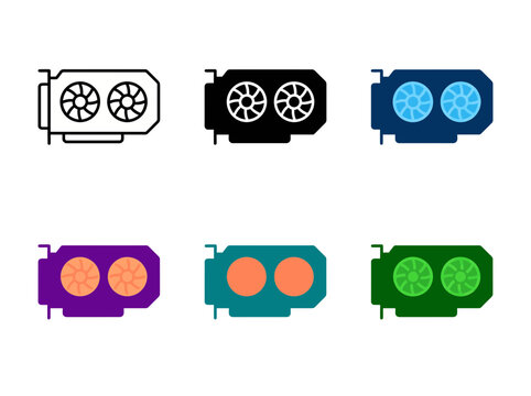 Computer graphics card icon set for hardware and gaming technology with graphics hardware component computer