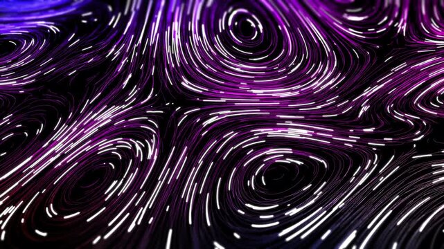 Abstract Luminous Streamline Vortex Background.An abstract visualization featuring bright flowing lines and particle trails forming multiple vortices and curved stream patterns on a dark background.