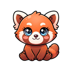 Fototapeta premium Cute Red Panda Kawaii Character Vector Illustration Sticker with Big Blue Eyes and Fluffy Tail Isolated