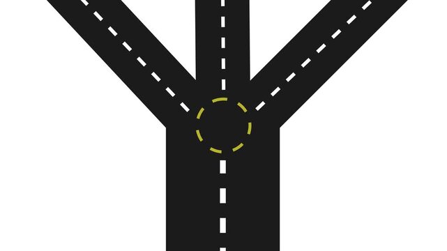 Road Junction Icon Animation with Yellow Circular Highlight on White Background, Traffic Direction and Navigation Motion Graphic, 4K animation. 4K video,.. 4K,..