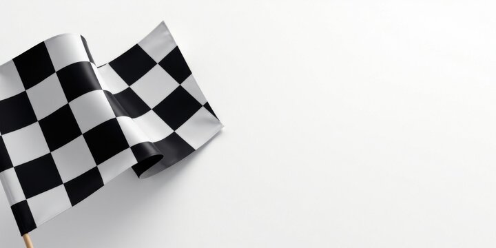 A checkered flag waves gently on a plain white background, signifying victory, competition, or the finish line of a race