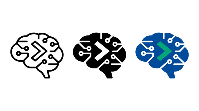Brain circuit artificial intelligence icons with forward arrow symbol intelligence abstract