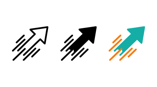 Fast upward arrow icons representing acceleration and speed in different styles with movement