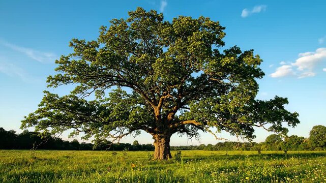 Lush trees in the fields, solitary trees in the wilderness, blue sky delay