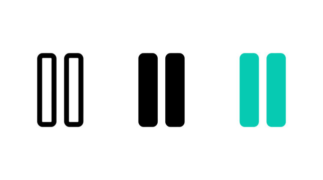 Set of three pause media player control icons in outline solid and teal styles with interface