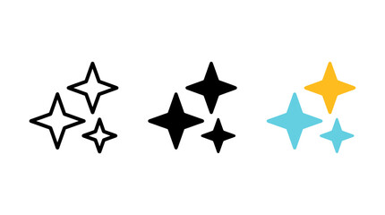 Fototapeta premium Decorative star shape icons displayed in outline solid and colors with decoration