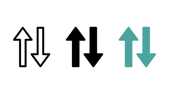 Set of three arrow icons representing up and down movement in outline and solid styles