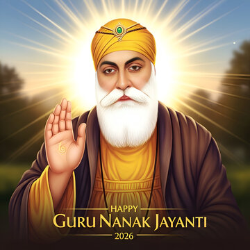 Happy Guru Nanak Jayanti 2026 Portrait, Sikhism Founder, Divine Light