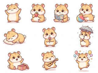 Fototapeta premium Cute Hamster Character Illustration Collection with Different Poses