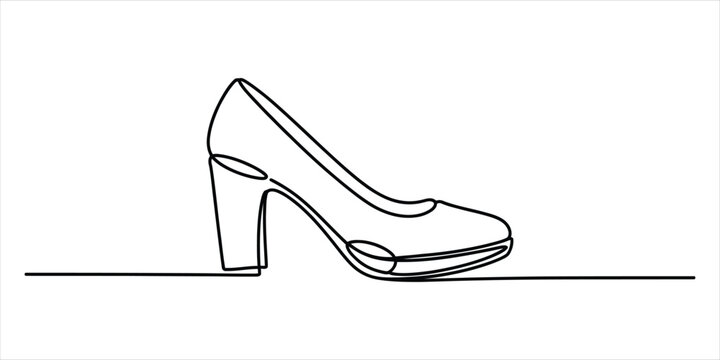 Continuous one line drawing of a stylish high heel shoe for women fashion design