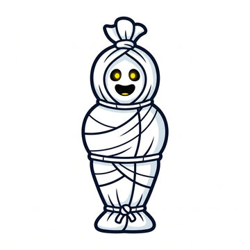 Indonesian Pocong Ghost Cartoon Character &ndash; Traditional Indonesian Horror Folklore Illustration