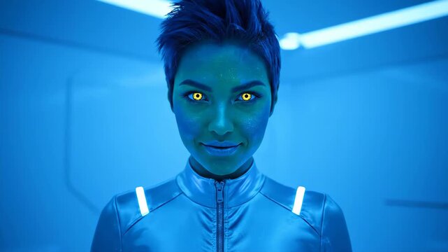 Close-up of science fiction-style women, close-up of future technology-conscious women