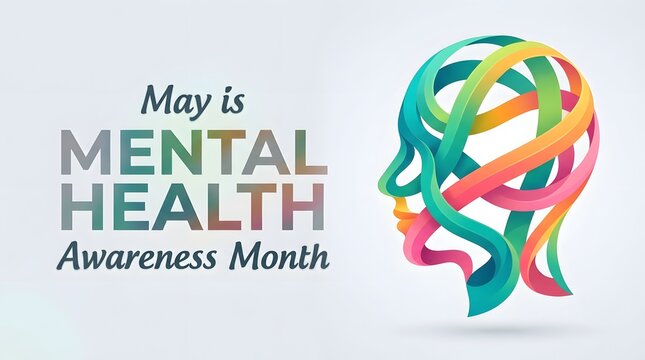 Colorful abstract head illustration representing may as the official month for promoting global mental health awareness and support