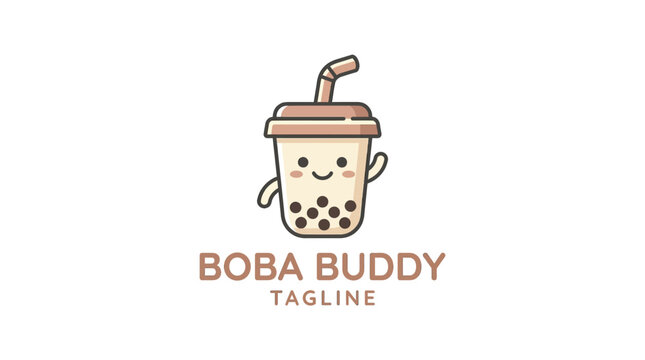 Cute boba tea bubble tea mascot logo design.