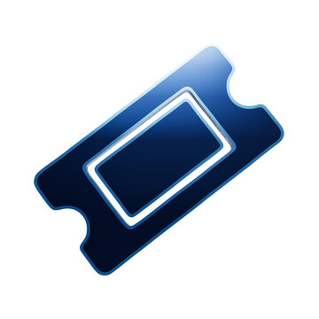 A glossy blue admission ticket icon with a rectangular center and rounded edges, rendered in a 3D style on a transparent background, for event use isolated on a transparent background
