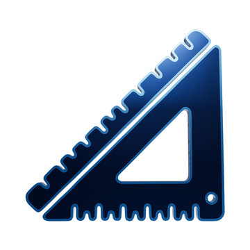 Shiny blue metallic triangle ruler icon isolated on a plain background, for geometry and, technical engineering and, architectural tools isolated on a transparent background