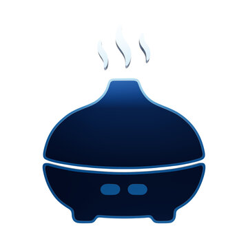 A glossy blue 3D icon of an aromatherapy essential oil diffuser with rising steam, isolated on a white background, for wellness and, home decor use isolated on a transparent background
