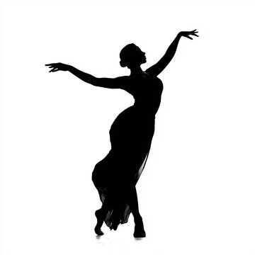 Black Silhouette Woman Contemporary Dance Pose Isolated on White Background