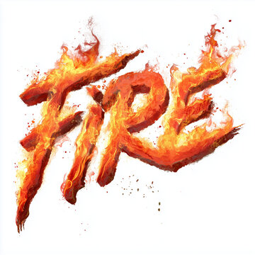 Graffiti Text Fire Red Orange Flame Art Isolated on White Background