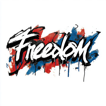 Graffiti Text Freedom Black White Wall Art Isolated on White Background