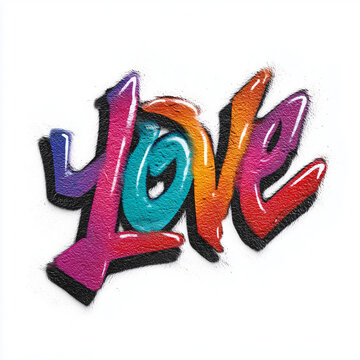 Graffiti Text Love Pink Red Spray Paint Urban Art Isolated on White Background
