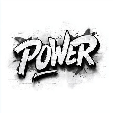 Graffiti Text Power Black White Urban Art Isolated on White Background