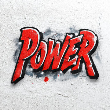 Graffiti Text Power Red Spray Paint Art Isolated on White Background