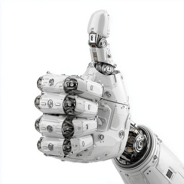 Robot Hand Thumbs Up Success Gesture Isolated on White Background