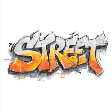 Graffiti Text Street Lettering Wall Art Isolated on White Background