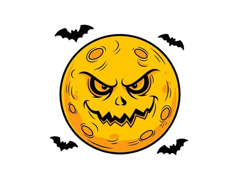 Scary moon face with sharp angry eyes and jagged spooky smile perfect Halloween illustration
