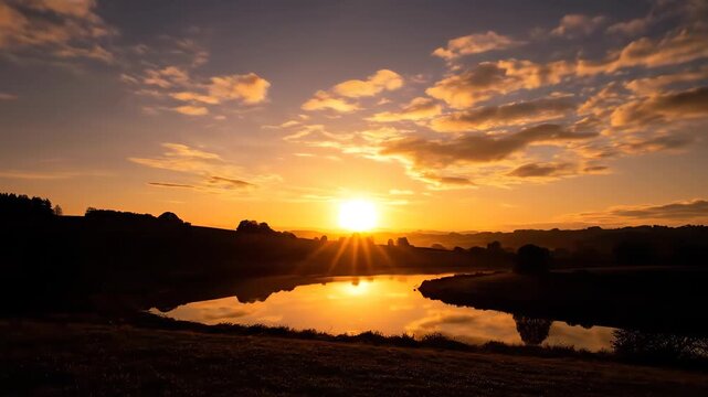 The natural scenery on the lake at sunset, the sunset on the lake is beautiful and delayed