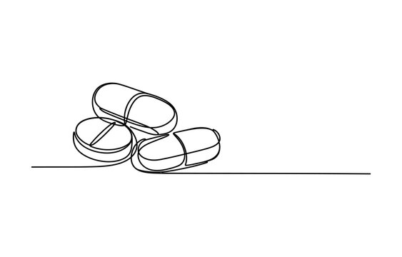Continuous single line drawing of medical pills and tablets for healthcare and pharmacy concept
