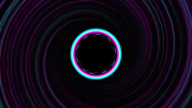 Neon ring tunnel creating hypnotic motion effects in this abstract digital circle light animation video footage