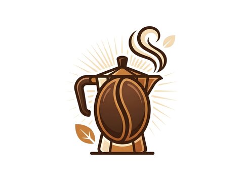 Minimalist graphic icon of a moka pot with a large coffee bean inside espresso maker vector illustration beverage logo minimalist design roast bean