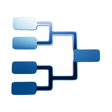 A blue tournament bracket icon with a metallic gradient finish, showing a four-team competition structure, isolated on a white background, for sports isolated on a transparent background