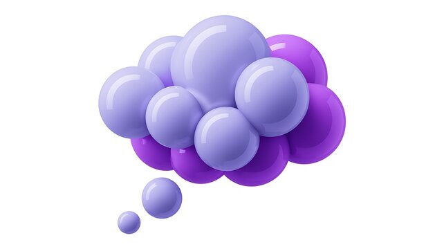 3D purple thought bubble PNG isolated on transparent background, cartoon speech cloud for communication and social media 