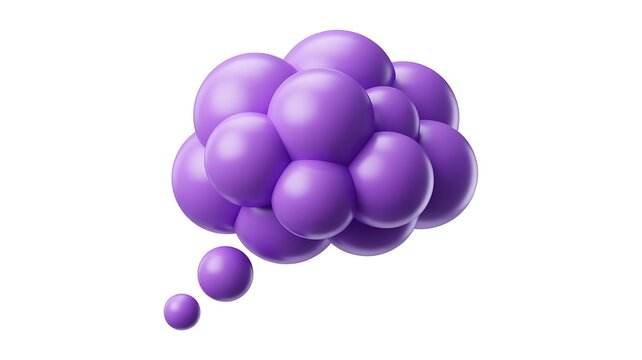 3D purple thought bubble PNG isolated on transparent background, cartoon speech cloud for communication and social media 
