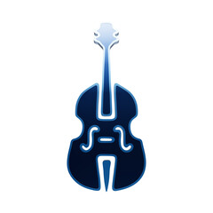 A 3D blue metallic double bass or cello icon, representing orchestral music, jazz, or classical string instruments in a clean style isolated on a transparent background © JHON