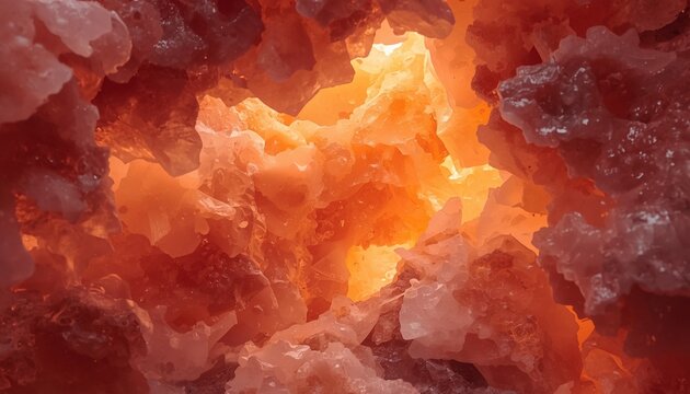 Pink himalayan salt cave glowing interior warm mineral background