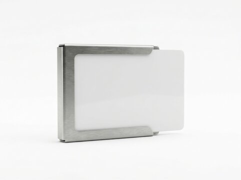 Metal frame holding a blank white identity access card