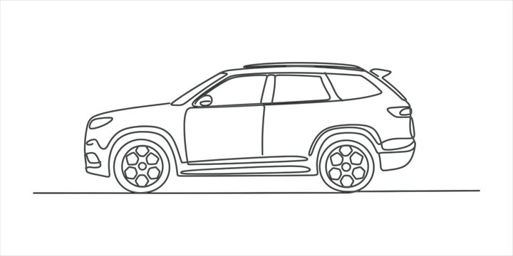 Simple line drawing of a modern suv car viewed from the side profile for design