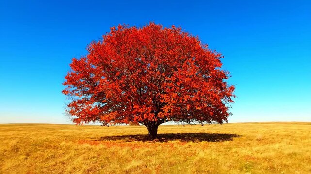 Red-leaved trees in the wilderness, red trees in the wilderness and blue sky