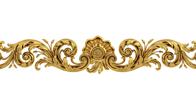 Ornate golden decorative border with floral scrollwork isolated on white background