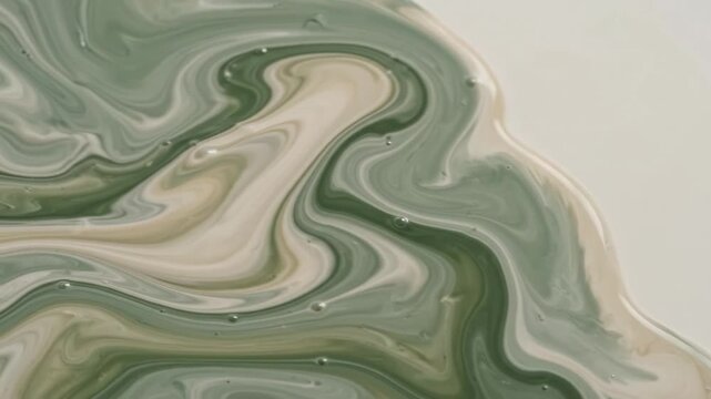 Abstract Fluid Swirling with Soft Sage Green and Cream Tones in Slow Motion