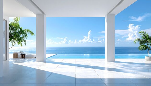 Luxury Modern Villa Terrace Overlooking Infinity Pool and Ocean View