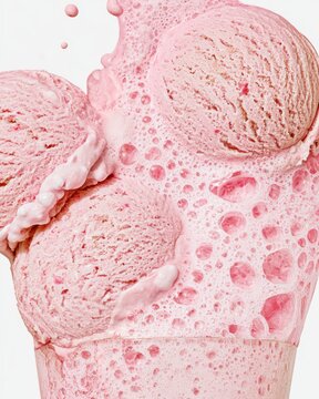 Pink ice cream soda with melting scoops