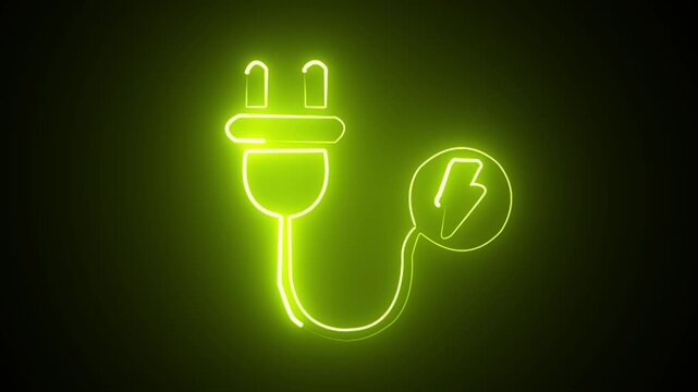 abstract glowing neon sing charger icon animation yellowcolor on black background.
