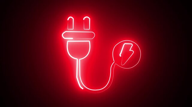 abstract glowing neon sing charger icon animation red color on black background.
